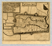 212027 Plattegrond van de stad Utrecht met directe omgeving; met weergave van het stratenplan, wegen en watergangen.Met ...